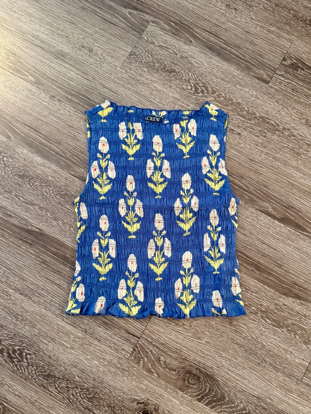 J.Crew Smocked Shell Top in Marigold Block-Print Ramie New